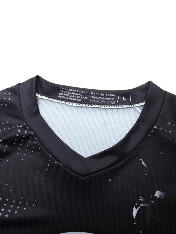 Men's Fish Print Round Neck Sports Tee, Sporty Long Sleeve Crew Neck T-shirt, Men's Sportswear Top for Outdoor Activities