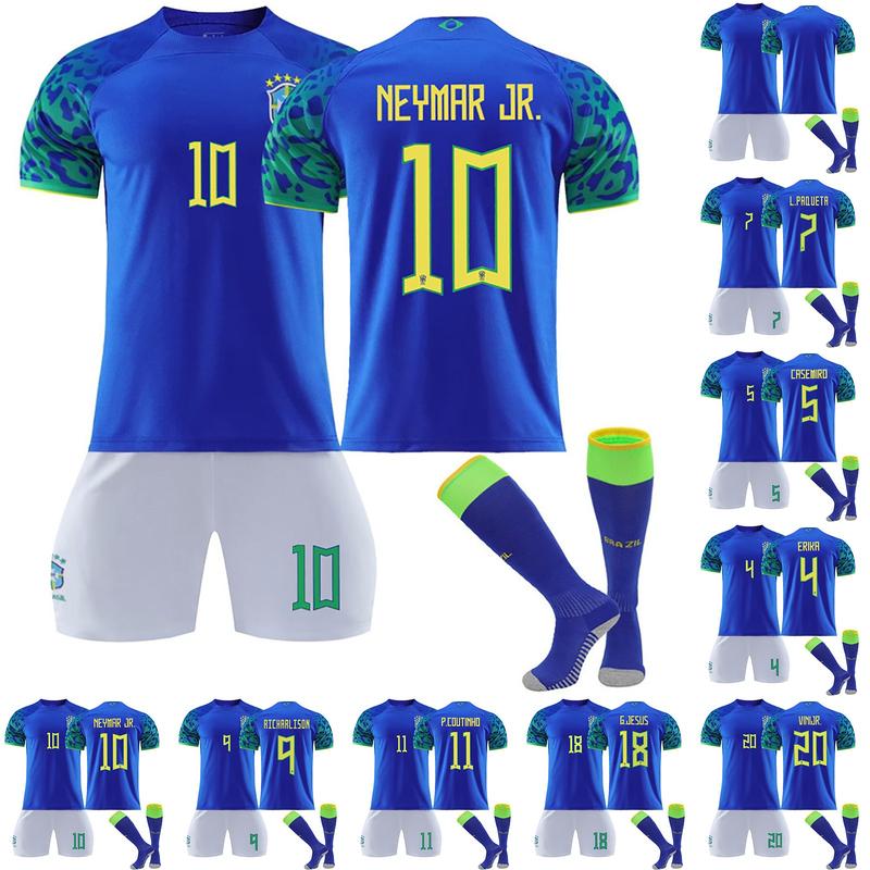 22-23 Brazil Soccer Team Fan Away Jersey 3 Pieces Set, Unisex Printed Soccer Jersey Shorts Socks Set soccer jerseys