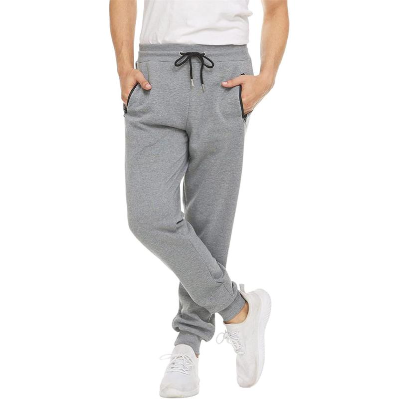 Mens 3 Pack Fleece Sports Workout Jogging Pants Zipper Pockets and Drawstring Sweatpants