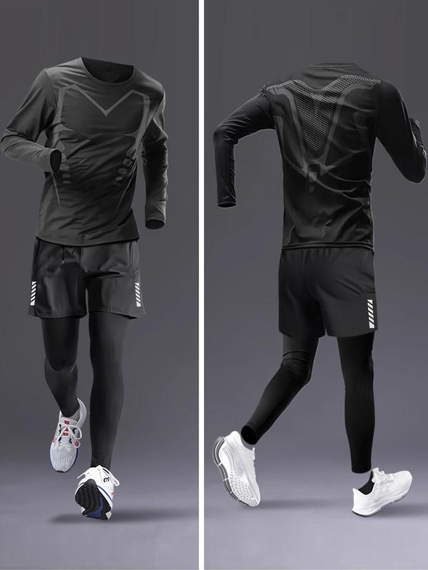 Men's Long Sleeve Compression Tee & Leggings Set, Tight-fitting Breathable Comfortable Sports Set for Running & Workout, Men's Sportswear Set for Fall & Winter