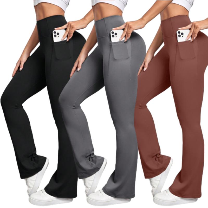 Women High Waist Seamless Flared Soild Color Butt Lift Bell Bottom Sweatpants Yoga Pants