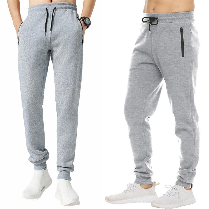 Mens 3 Pack Fleece Sports Workout Jogging Pants Zipper Pockets and Drawstring Sweatpants