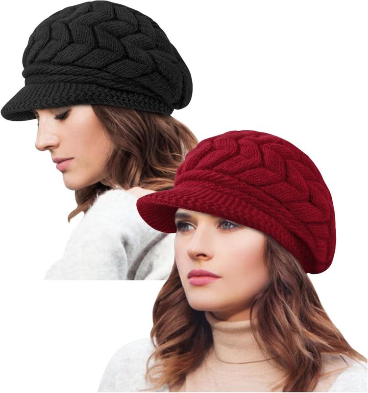 2 Pack Womens Winter Hats Warm Knit Hat Slouchy Beanie Cap with Brim Gifts