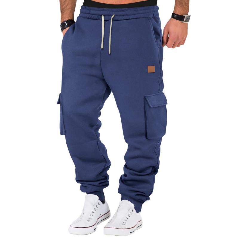 Mens' Comfy Stretch Cargo Joggers - Soft Cotton Blend, Multiple Pockets, Drawstring Waist, Regular Fit, Perfect for Teens, Fall Winter Outdoor Activities, Casual Solid Color Knit Fabric Sweatpants