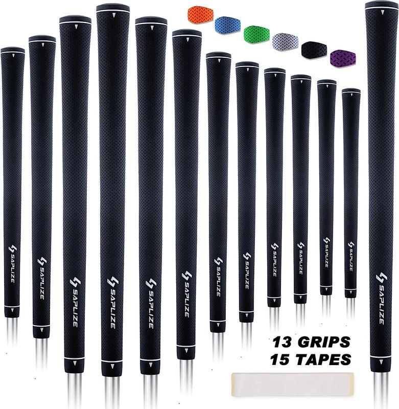 SAPLIZE CC02 Rubber Golf Grips, Options of Upgrade kit(13 Grips with 15 Tapes) or Deluxe Kit(13 Grips with Solvent kit) 6 Pure Colors Available, Standard Midsize Anti-Slip Rubber Golf Club Grips