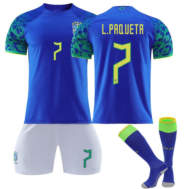 22-23 Brazil Soccer Team Fan Away Jersey 3 Pieces Set, Unisex Printed Soccer Jersey Shorts Socks Set soccer jerseys