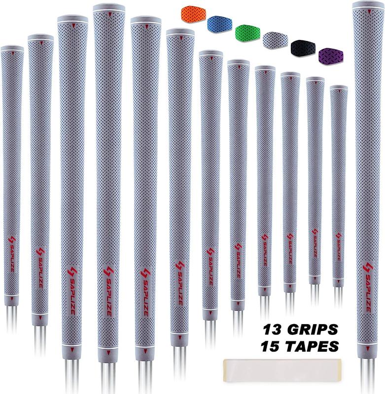 SAPLIZE CC02 Rubber Golf Grips, Options of Upgrade kit(13 Grips with 15 Tapes) or Deluxe Kit(13 Grips with Solvent kit) 6 Pure Colors Available, Standard Midsize Anti-Slip Rubber Golf Club Grips