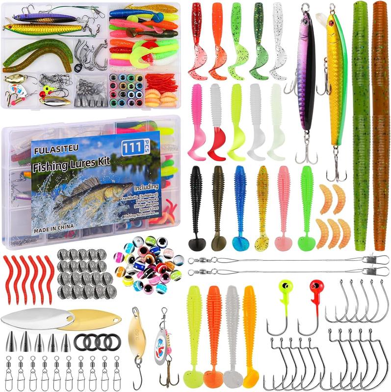 111PCS Fishing Lures Kit with Tackle Box for Bass Trout Salmon Freshwater Bait Tackle Kit