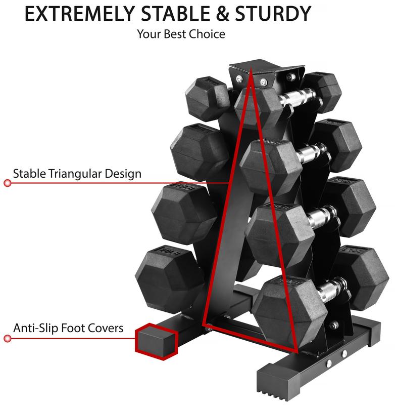 Rubber Coated Hex Dumbbell Set with A-Frame Rack - 100lb Total Weight - Includes 5lb to 20lb Weights - for Home or Gym Workouts