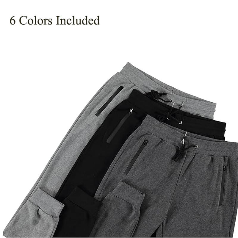 Mens 3 Pack Fleece Sports Workout Jogging Pants Zipper Pockets and Drawstring Sweatpants