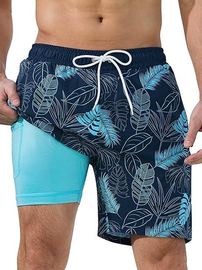 SILKWORLD Mens shorts  Quick Dry  Shorts with Compression Liner and Zipper Pockets