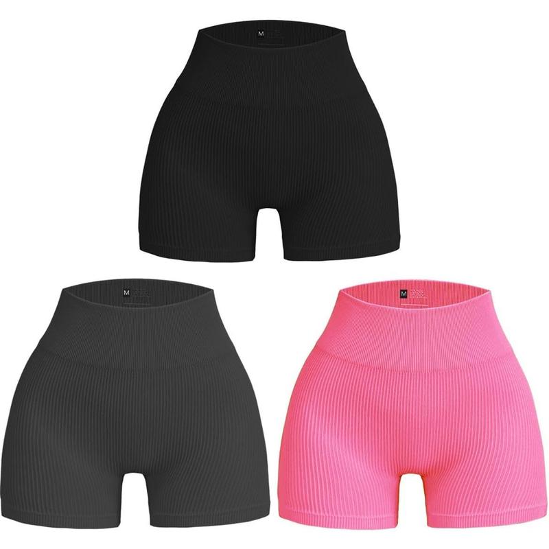 Women's 3 count Yoga Shorts Ribbed Seamless Workout High  Yoga Gym Booty Running Short Pants