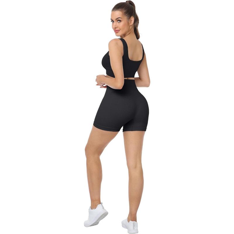 Workout Shorts Sets Womens, High Waisted Ribbed Seamless Yoga Spandex Biker Shorts