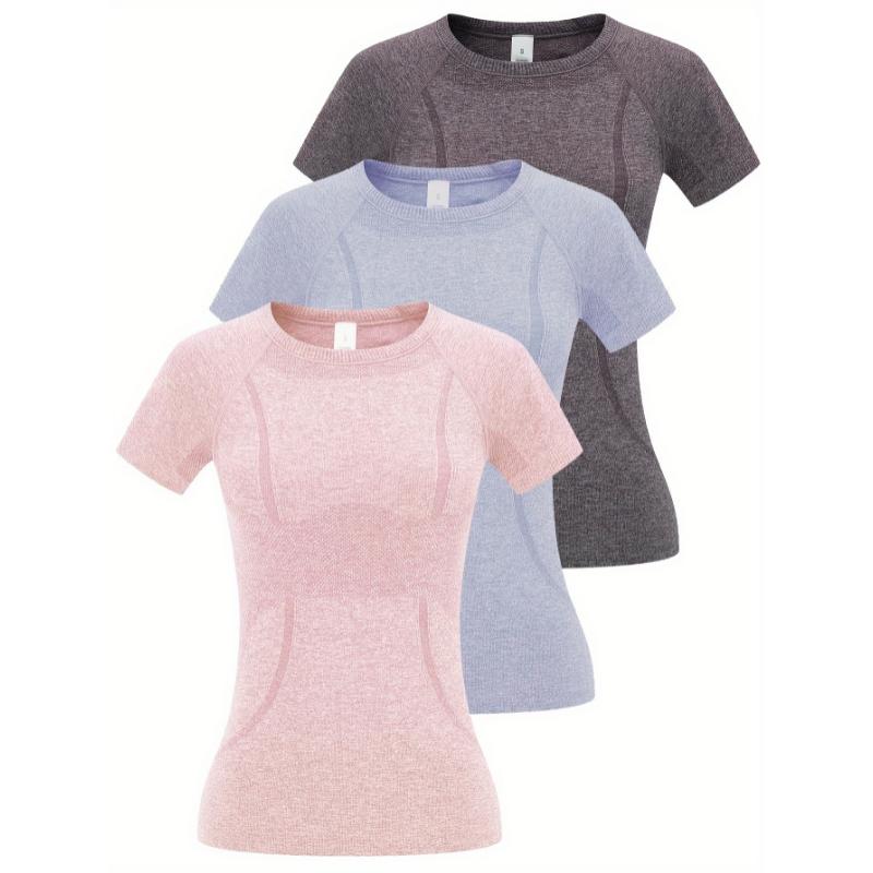 3pcs Quick-drying Women's Sports Fitness Running Top, Short Sleeve Breathable Comfortable T-shirt