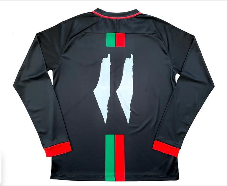 Palestine Black Centre Striped (Red Green) L S Football Shirt, Gift For Him And Her