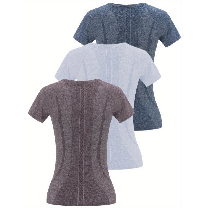 3pcs Quick-drying Women's Sports Fitness Running Top, Short Sleeve Breathable Comfortable T-shirt