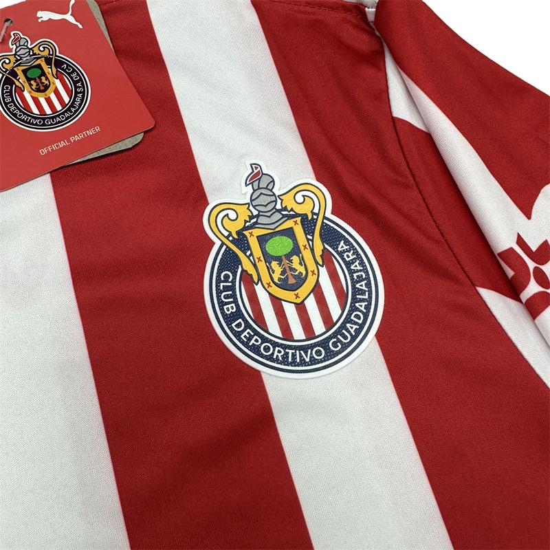 Puma 2425 Chivas CD Guadalajara Home Jersey Vintage Mexico Red and White Stripe Short Sleeve Top Football Jersey LIGAMX