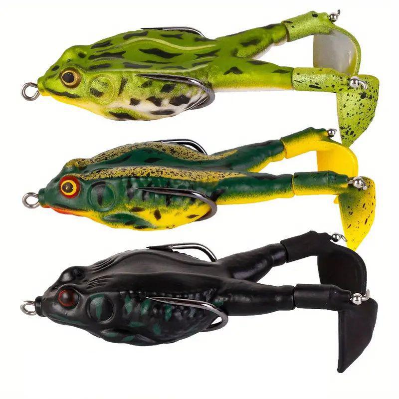 Rotating Tail Crankbaits with Floating Design, 3 Counts Lifelike Frog Lures Kit, Silicone Made, Easy To Use, Outdoor Fishing Accessories