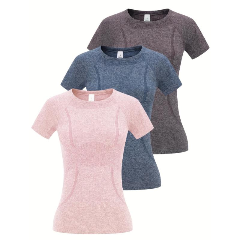 3pcs Quick-drying Women's Sports Fitness Running Top, Short Sleeve Breathable Comfortable T-shirt