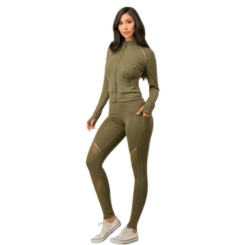 3 Piece Matching Workout Set in Khaki Green