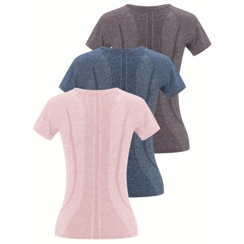 3pcs Quick-drying Women's Sports Fitness Running Top, Short Sleeve Breathable Comfortable T-shirt