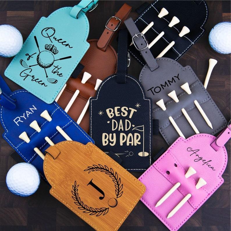 Best Dad By Par Personalized Leatherette Golf Bag Tag, Personalized Father's Day Gifts, Gifts for Dad, Golf Gifts for Men, Golf Gifts