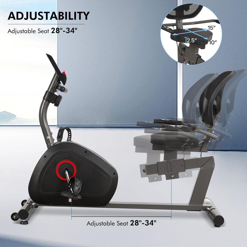 Recumbent Exercise Bike for Home Stationary Bike Sturdy Quiet 8 Levels Recumbent Bikes Large Comfortable Seat Heart Rate Handle & iPad Holder for Gym Seniors Adults