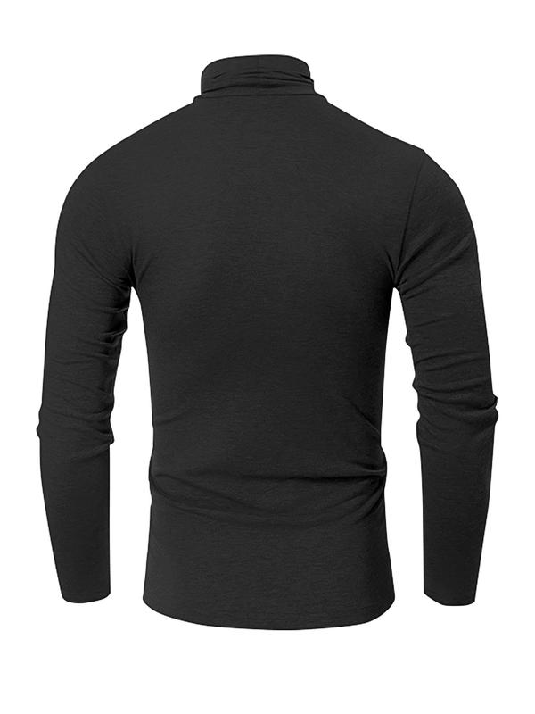 Men's Letter Print High Neck Sports Tee, Regular Fit Sporty Long Sleeve T-shirt for Fall & Winter, Men's Sportswear for Indoor Outdoor Wear