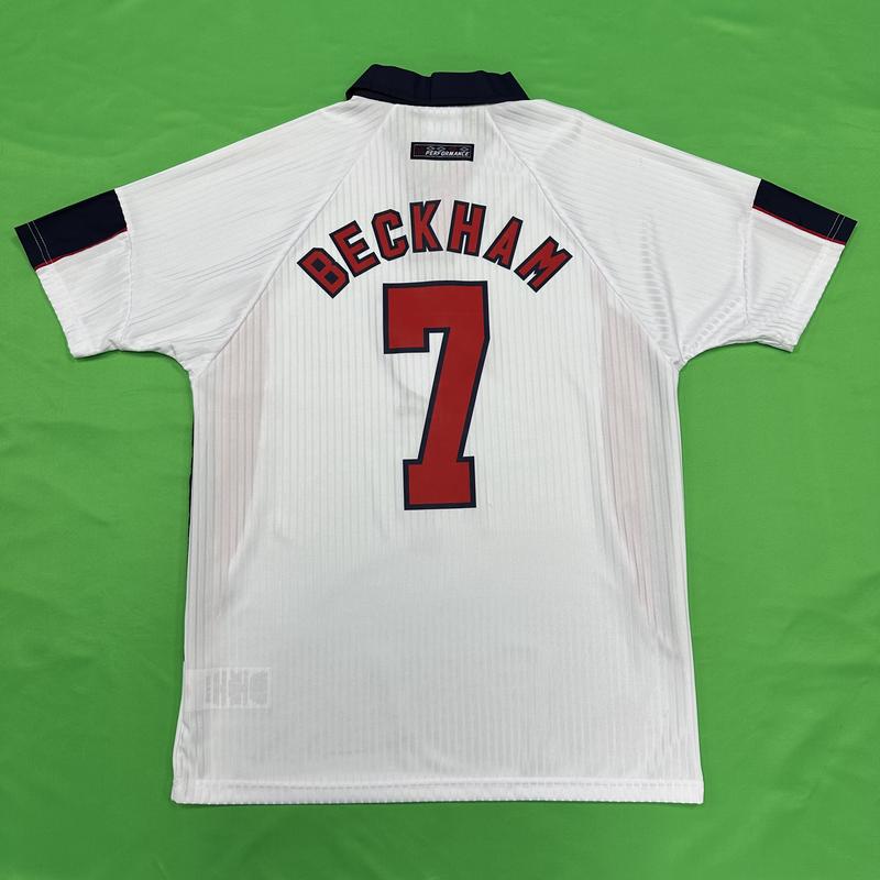 UMBRO 1998 World Cup England Retro Red and White Home No. 7 David Beckham Short Sleeve Soccer Jersey Quick Drying