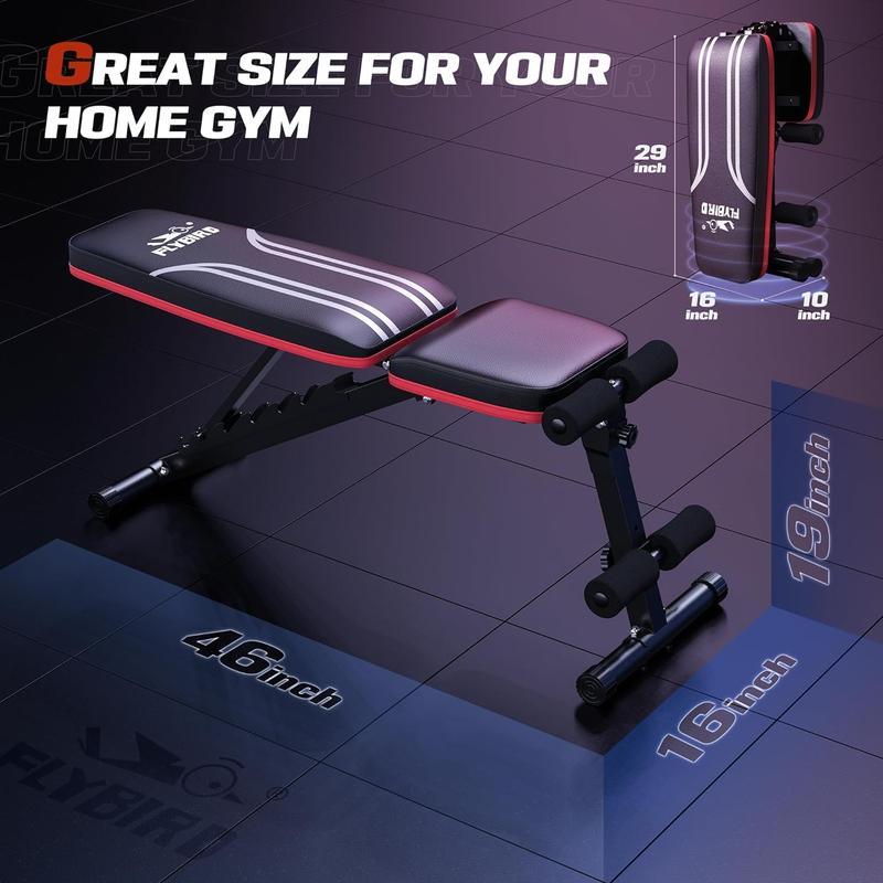 Adjustable Weight Bench Workout Bench for Home Gym, 15 Degree Decline Sit-Up, Resistance Bands No Resistance Bands