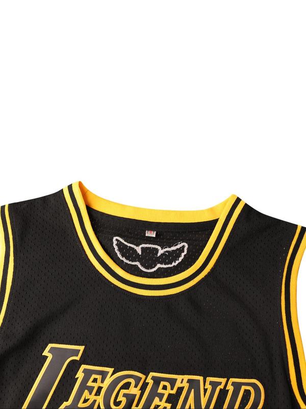 Men's Letter Embroidery Contrast Binding Basketball Vest, Casual Breathable Sleeveless Basketball Jersey for Training & Competition, Basketball Clothing for Men