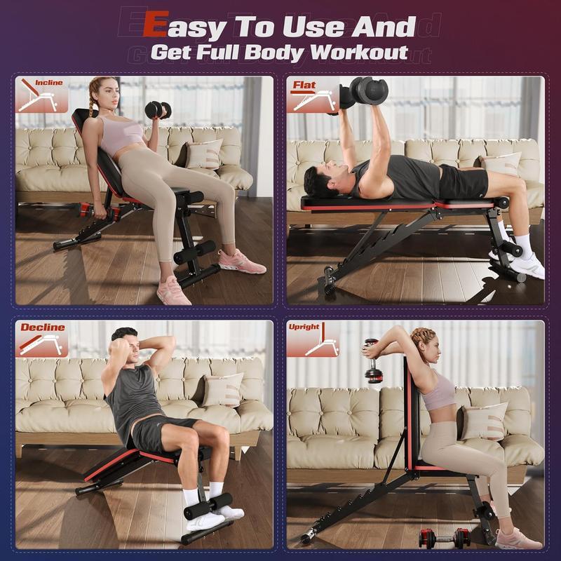 Adjustable Weight Bench Workout Bench for Home Gym, 15 Degree Decline Sit-Up, Resistance Bands No Resistance Bands