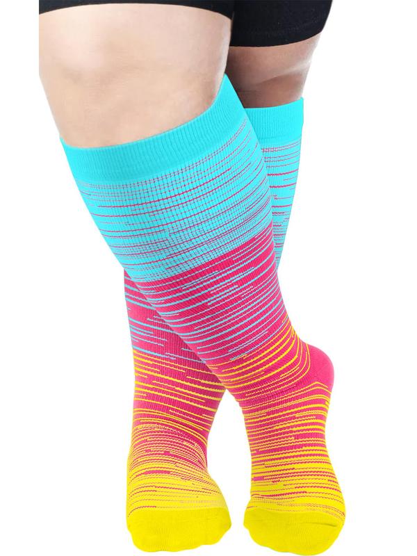 Unisex Colorblock Over The Calf Socks, Sports Comfy Breathable Socks for Women & Men, Athletic Socks for Running Jogging Cycling