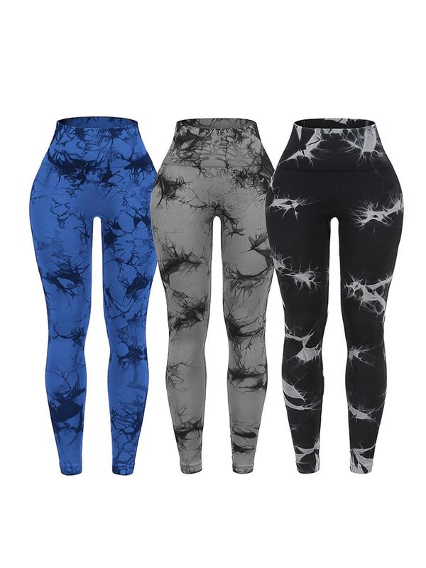 Women's Tie Dye Print Pocket High Waist Sports Leggings, Sporty Breathable Comfortable Skinny Pants for Yoga Gym Workout Running, Ladies Sportswear for All Seasons