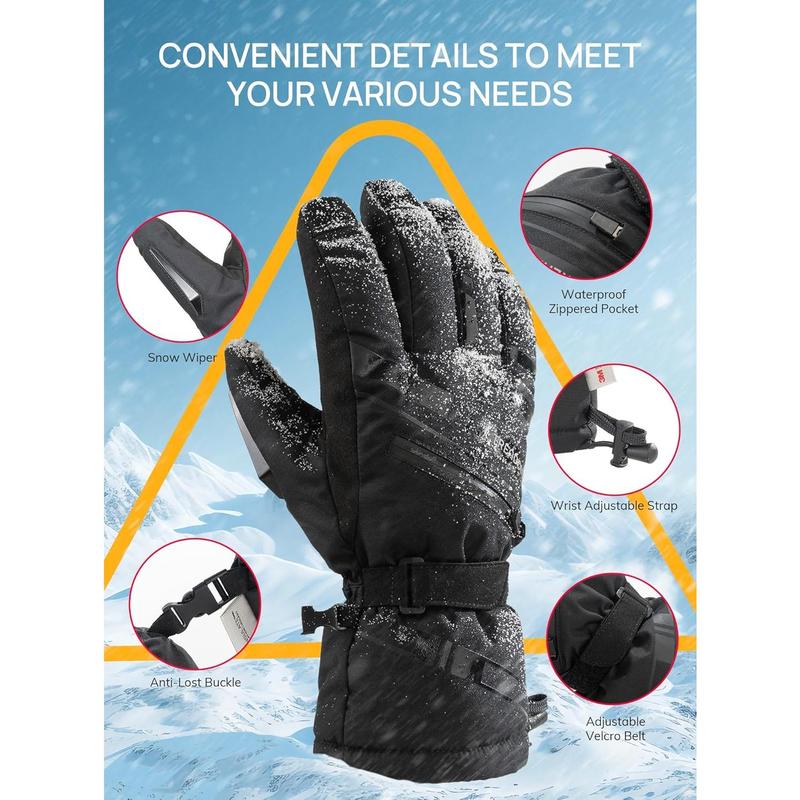 Winter Gloves Ski Waterproof: 3M Thinsulate -40 Windproof Warm Men Women Insulated Glove with Touchscreen Anti-Slip