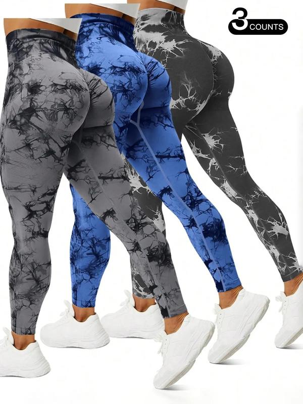 Women's Tie Dye Print Pocket High Waist Sports Leggings, Sporty Breathable Comfortable Skinny Pants for Yoga Gym Workout Running, Ladies Sportswear for All Seasons