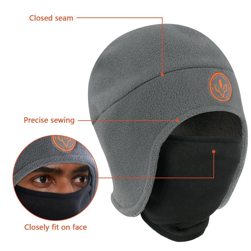 Soft Fleece 2-in-1 Hat with Ski Mask & Ear Flaps – Winter Beanie for Men & Women, Ideal for Ice Fishing, Hunting, and Cold Weather