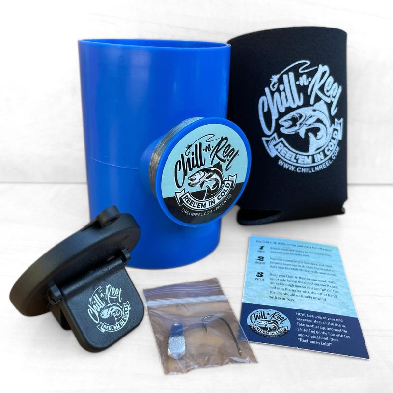 Chill-N-Reel 'MERICA Bundle: Red & Blue Fishing Coozies + 2 Redneck Fish Stickers. Fun Fishing Gadget Seen on Shark Tank. Perfect Gift for Him or Her!