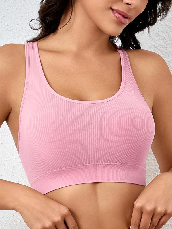 Women's Solid Wireless Push Up Bra, Breathable Comfortable Backless Sports Bra, Ladies Lingerie for Indoor Outdoor Wear