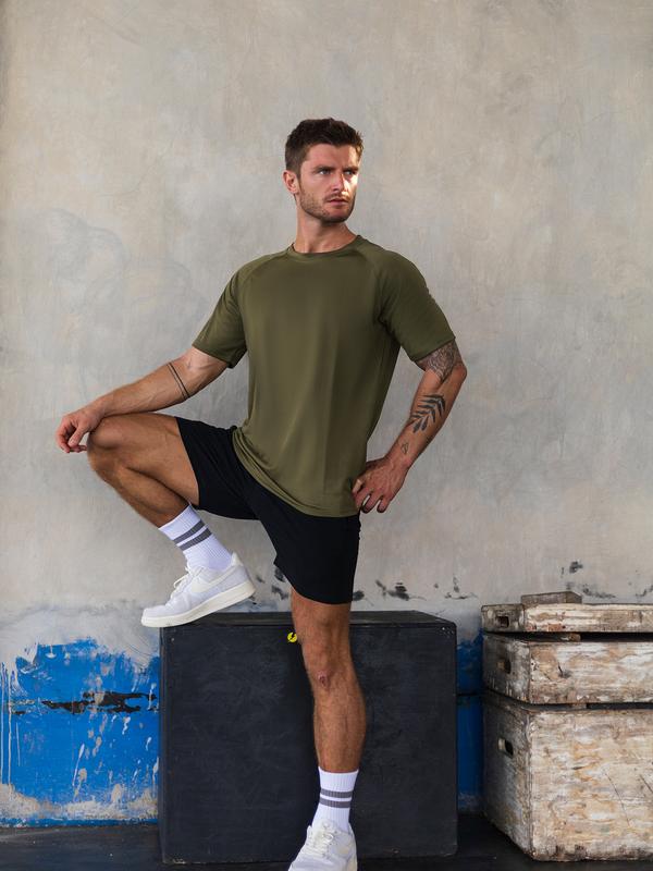 5pcs  Men's Moisture Wicking Workout Shirts - Assorted ColorsCrew Neck, Athletic Suit, Perfect For Gym And Casual Wear