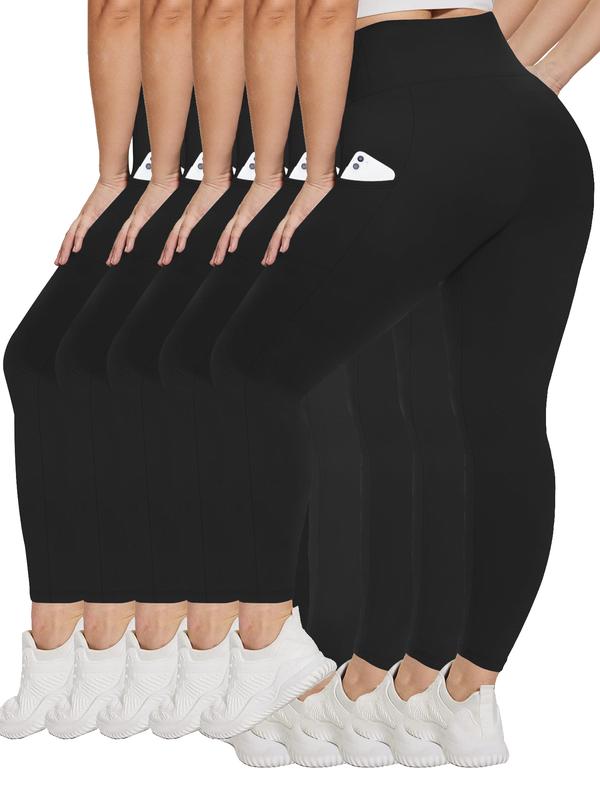 5 Pack Plus Size High Waist Capris Leggings with Pockets for Women - Breathable and Comfy Skinny Pants for Daily Workout and Yoga Wear