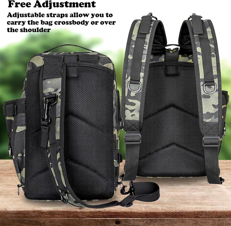 Fishing Tackle Backpack, Portable Fishing Tackle Storage Bag, Multifuction Large-Capacity Sling Bag, Fishing Gear Bags, (Dark Night Camouflage)