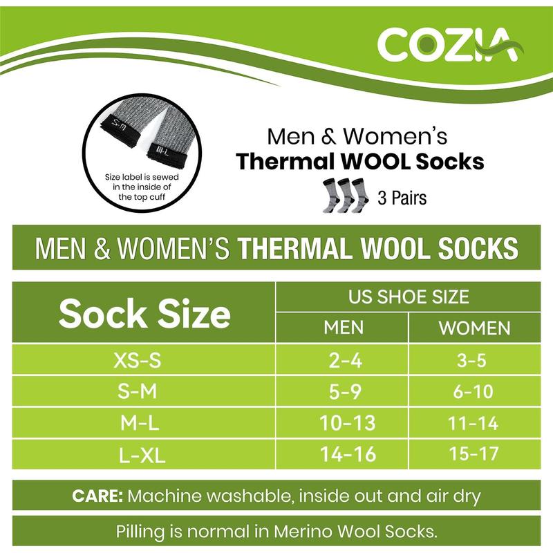 COZIA Merino Wool Socks for Men and Women Warm Thermal Boot Hiking Socks 3 Pairs COZIA