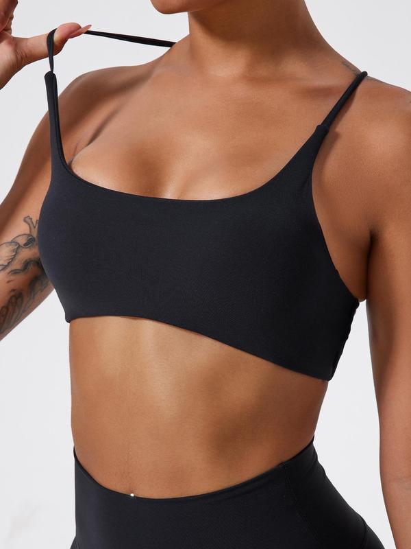 Women's Solid Criss Cross Sports Bra, Breathable Comfortable Wireless Sports Bra, Ladies Sportswear for Indoor Outdoor Wear