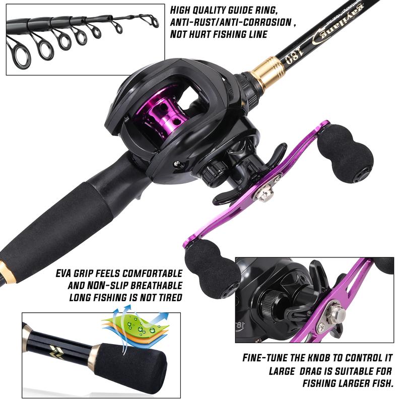 Sougayilang Fishing Rod and Reel Combo Telescopic Spincast Rod with  Baitcasting Reel Combos Fishing Rods Kit