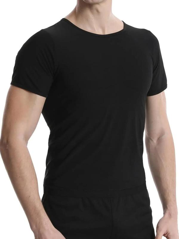 Men's Plain Round Neck Sauna T-shirts Workout Sweat Top, Men's Compression Shirts, Workout Tops, Compression Sweat Enhancing Tee, Summer Gym Tops, Men's Clothing, Fall Outfits, Fallfreshness, Gym Clothes