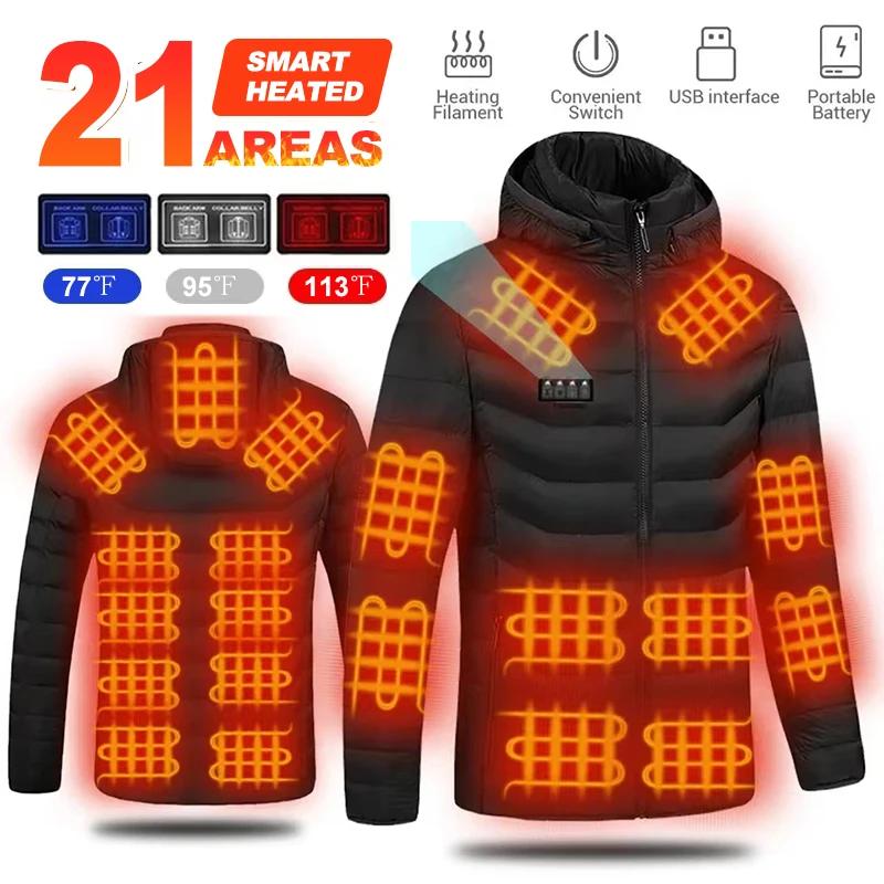 21 Areas Heated Jacket Men Women Warm Vest USB Self Heating Women Coat Ski Camping Hiking Winter Cotton Clothes Washed Hot Sale