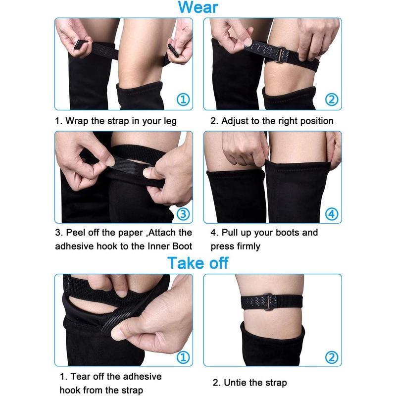 Wisiro Boot Straps, 1 Pair Knee Boot Straps of Elastic Adjustable Belt, plus Extra 12 Pcs Adhesive Tape Hook Sticker for fall-off prevention