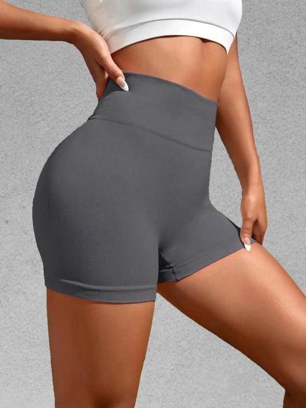 Women's Plain Ruched High Waist Sports Skinny Gym Shorts, Gym Clothes, Sporty Wide Waist Band Seamless Short Leggings for Yoga Gym Workout Running, Biker Shorts, Lady Sportswear