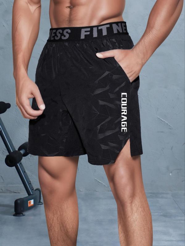 Men's Letter Print Pocket Sports Gym Shorts, Regular Fit Casual Comfy Breathable Summer Clothes Shorts, Men's Bottoms for Gym Workout Running